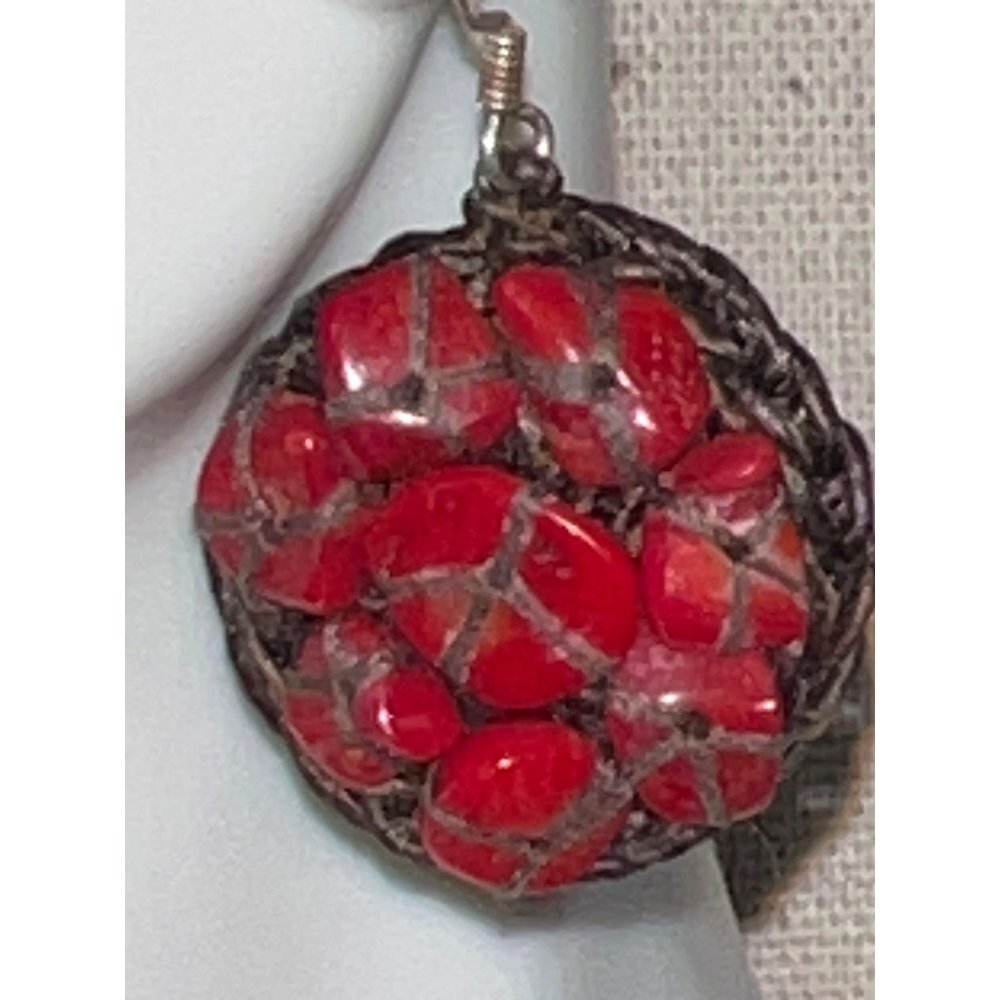 Red Stone And Macrame Earrings